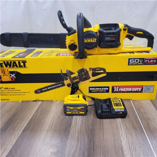 AS-IS  DEWALT  FLEXVOLT 60V MAX 16in. Brushless Cordless Battery Powered Chainsaw Kit with (1) FLEXVOLT 2 Ah Battery & Charger