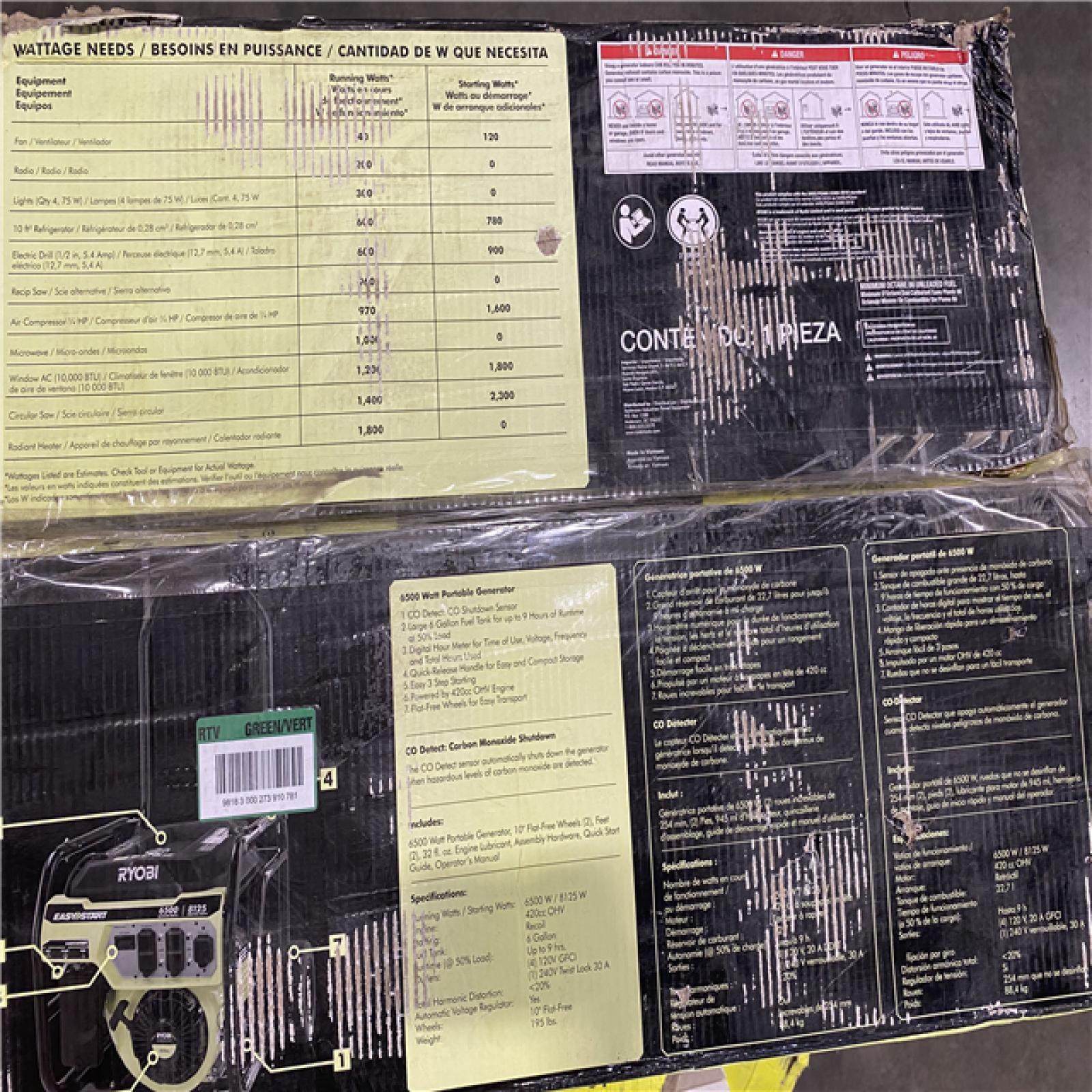 Dallas Location - As-Is RYOBI 8125-Watt Gasoline Powered Portable Generator