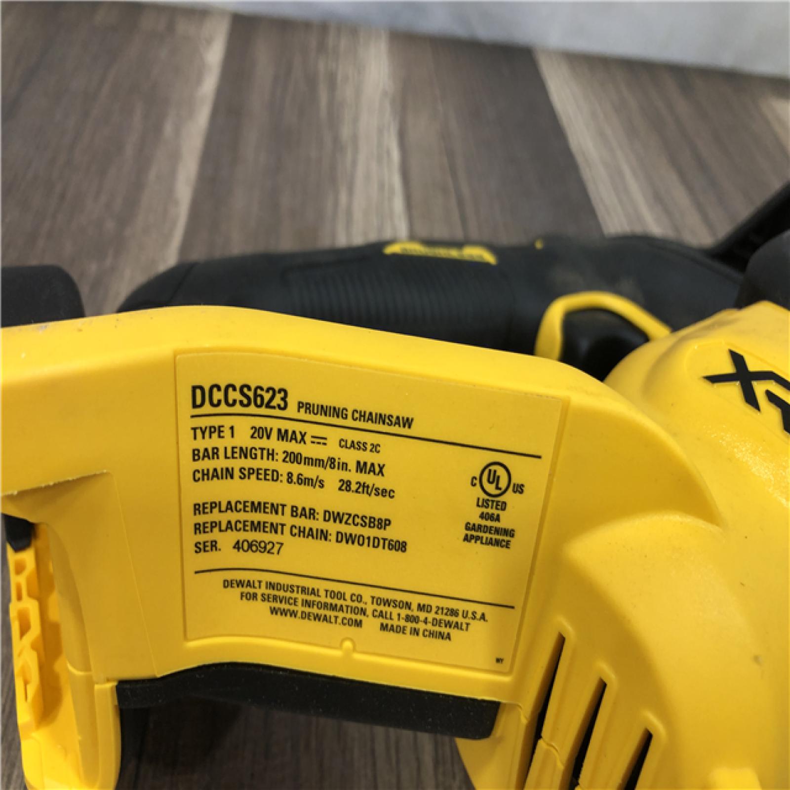 AS-IS DEWALT 20-Volt MAX 8 in. Brushless Cordless Battery Powered Pruning Mini Chainsaw (Tool Only)