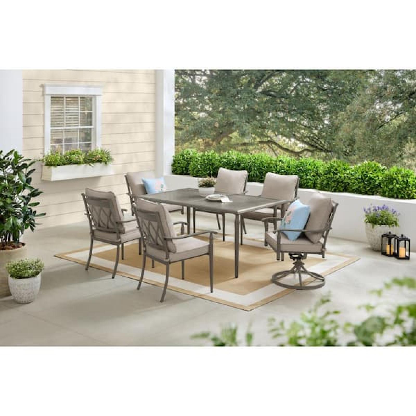 Phoenix LIKE NEW Hampton Bay Preston Pointe Dark Cement Gray 7-Piece Metal Outdoor Dining Set with CushionGuard Putty Cushions