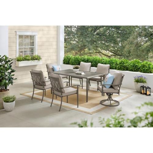Phoenix LIKE NEW Hampton Bay Preston Pointe Dark Cement Gray 7-Piece Metal Outdoor Dining Set with CushionGuard Putty Cushions