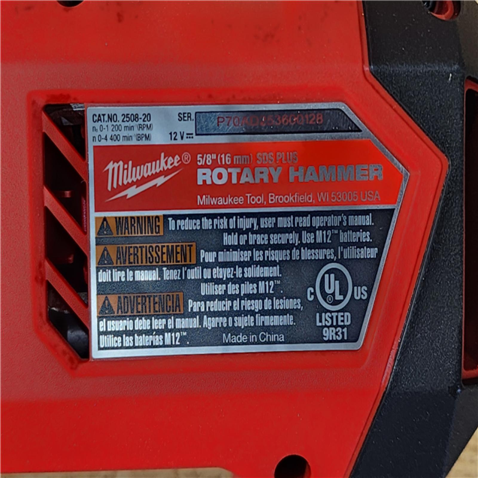 HOUSTON LOCATION - AS-IS Milwaukee  FUEL 12V Lithium-Ion Brushless Cordless 5/8 in. SDS-Plus Rotary Hammer Drill (Tool-Only)