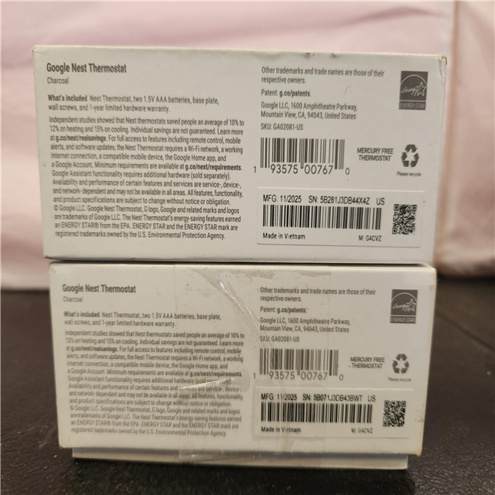 Phoenix AS-IS Google Nest Thermostat - Smart Programmable Wi-Fi Thermostat - Charcoal (2-Pack)