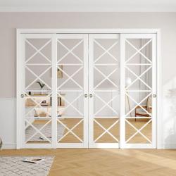 Phoenix NEW Easelife 96 in. x 80 in. 1-Lite Mirrored Glass White Finished MDF Closet Sliding Door with Hardware Kit