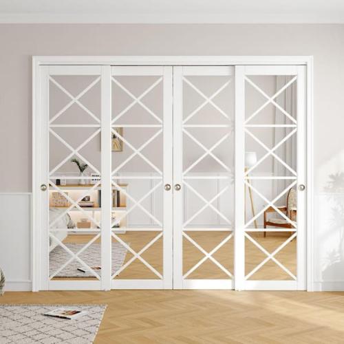 Phoenix NEW Easelife 96 in. x 80 in. 1-Lite Mirrored Glass White Finished MDF Closet Sliding Door with Hardware Kit