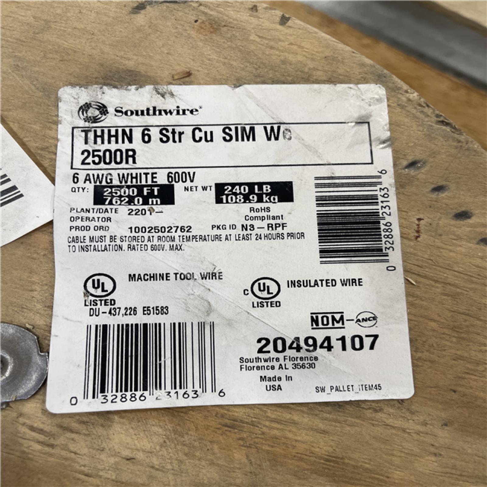 DALLAS LOCATION -  Southwire 2,500 ft. 4 White Stranded CU SIMpull THHN Wire PALLET-(2 SPOOLS)(SEE NOTES)