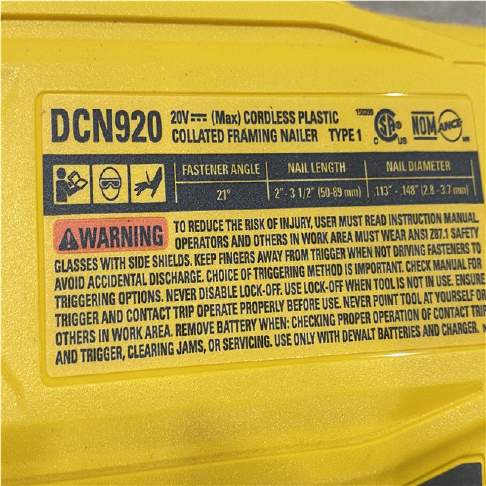AS-IS DEWALT 20-Volt 21° Cordless Framing Nailer (Tool-Only)