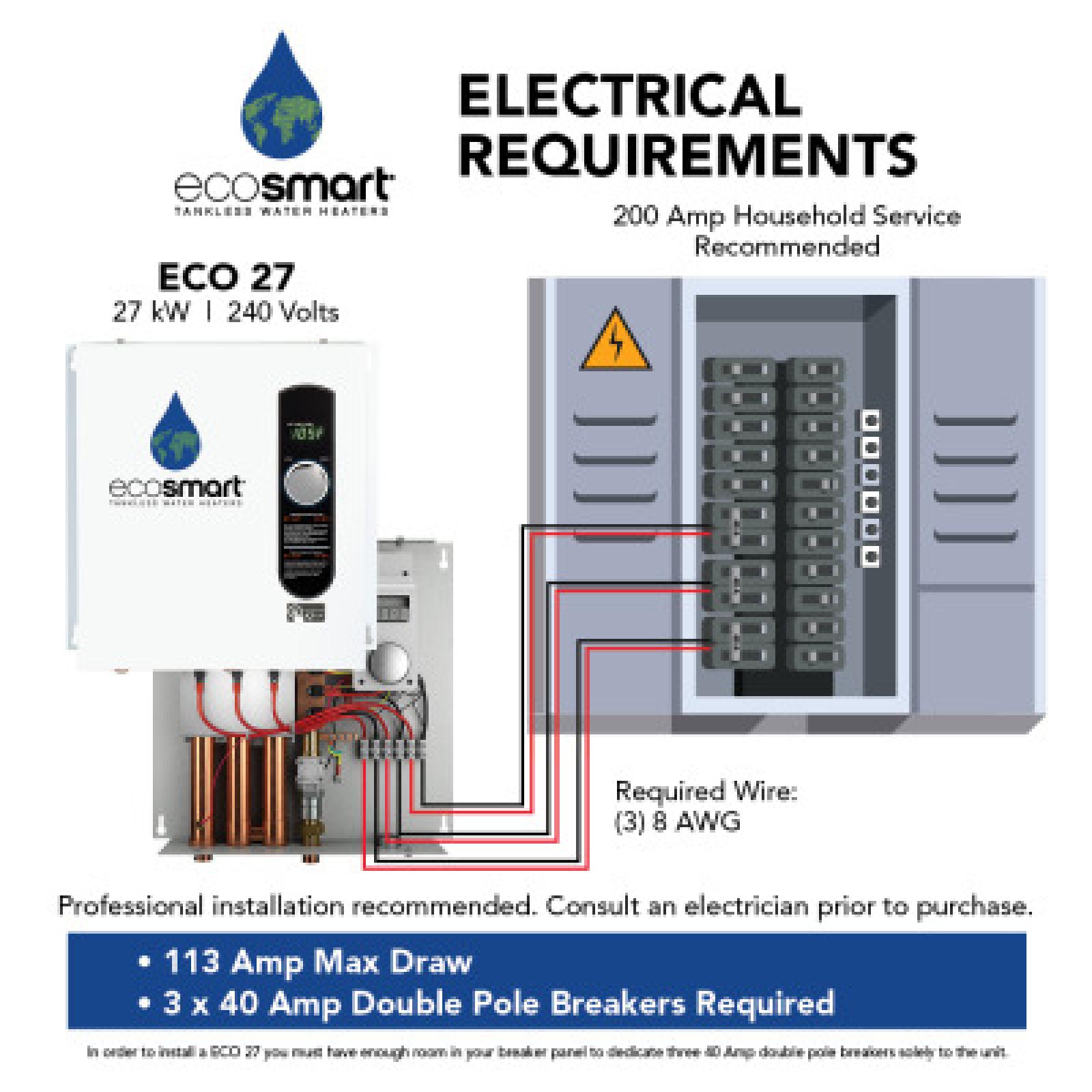 HOUSTON LOCATION - AS-IS (NEW) ECOSMART ECO27 TANKLESS ELECTRIC WATER HEATER