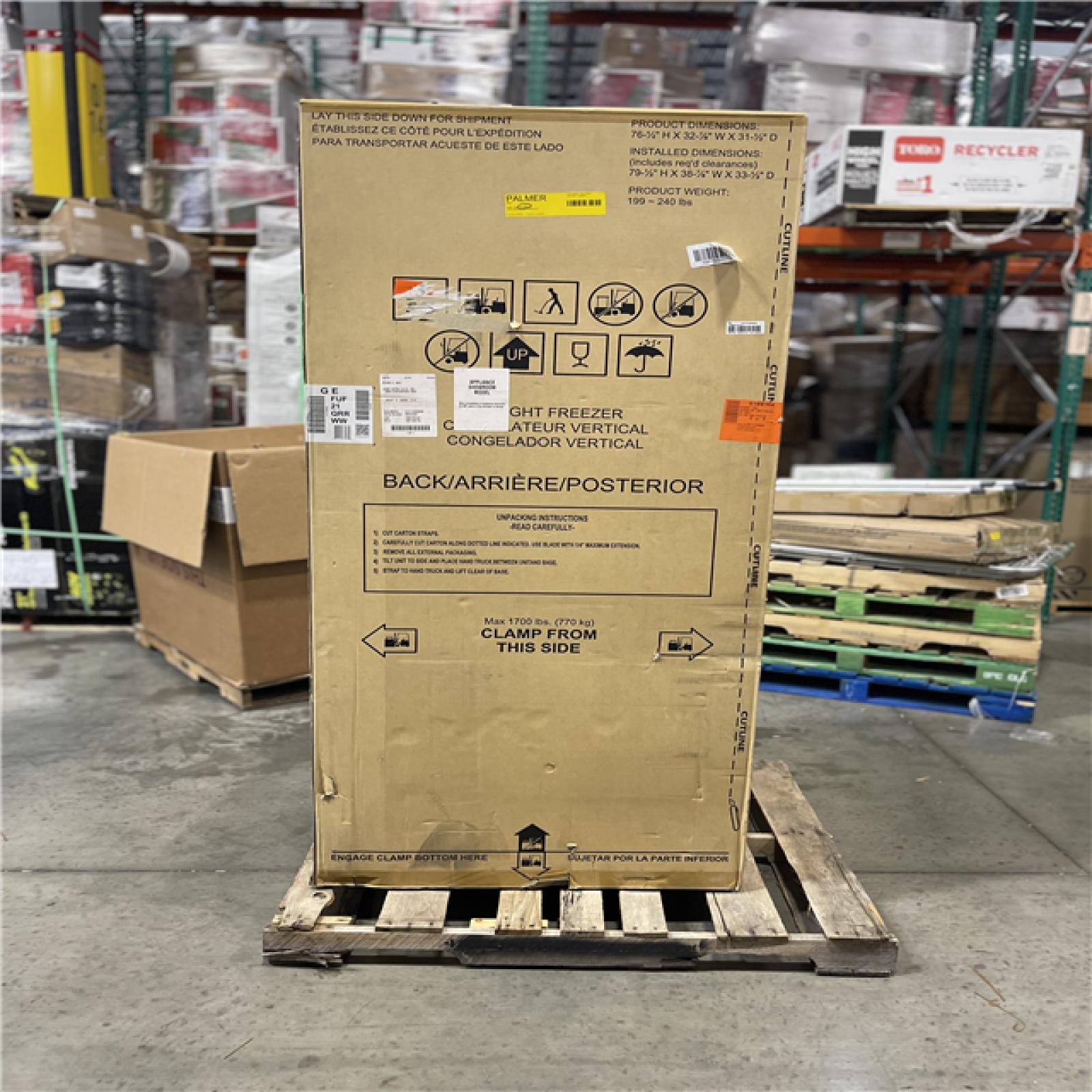 DALLAS LOCATION- NEW!- GE Garage Ready 21.3 cu. ft. Frost Free Defrost Upright Freezer in White