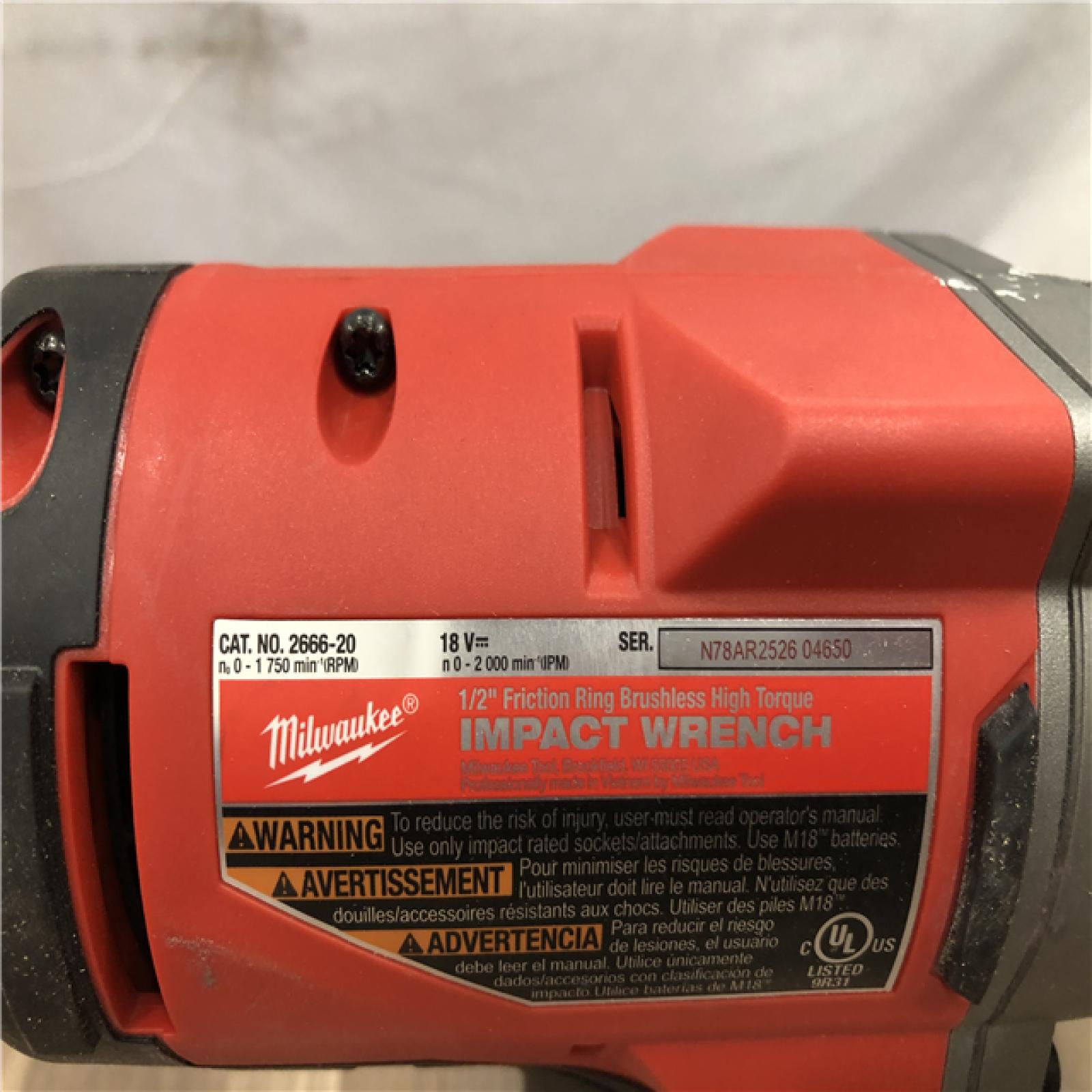 AS-IS Milwaukee 18-Volt Lithium-Ion Brushless 1/2 in. High Torque Impact Wrench with Friction Ring (Tool-Only)
