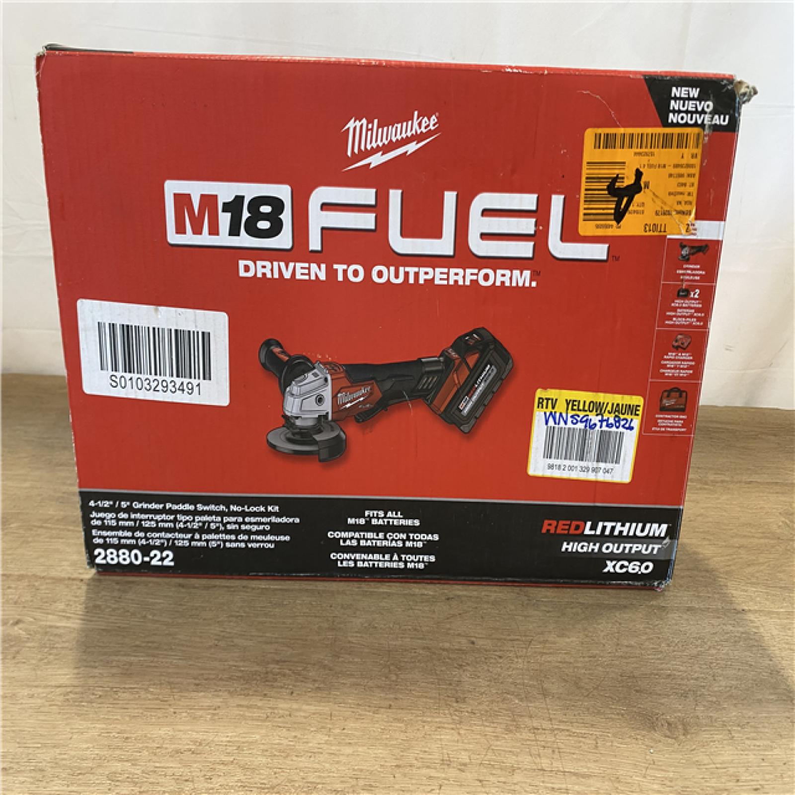 NEW! Milwaukee 2880-22 M18 4.5  - 5  Cordless No-Lock Grinder Paddle Switch Kit