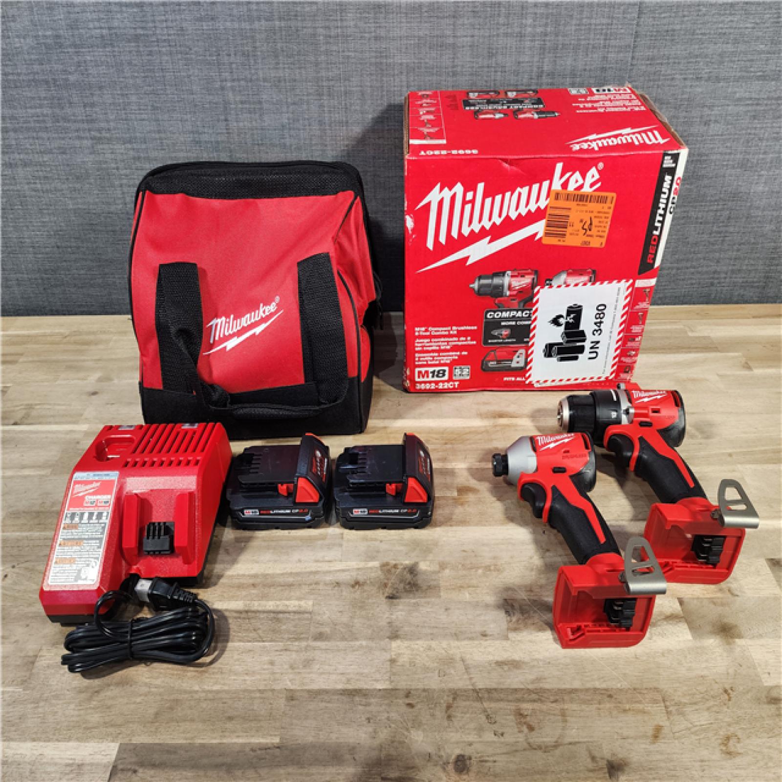 HOUSTON LOCATION - AS-IS M18 18V Lithium-Ion Brushless Cordless Compact Drill/Impact Combo Kit (2-Tool) W/(2) 2.0 Ah Batteries, Charger & Bag