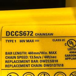 AS-IS DEWALT DCCS672B FLEXVOLT 60V MAX Brushless Cordless 18 Chainsaw (Tool Only)
