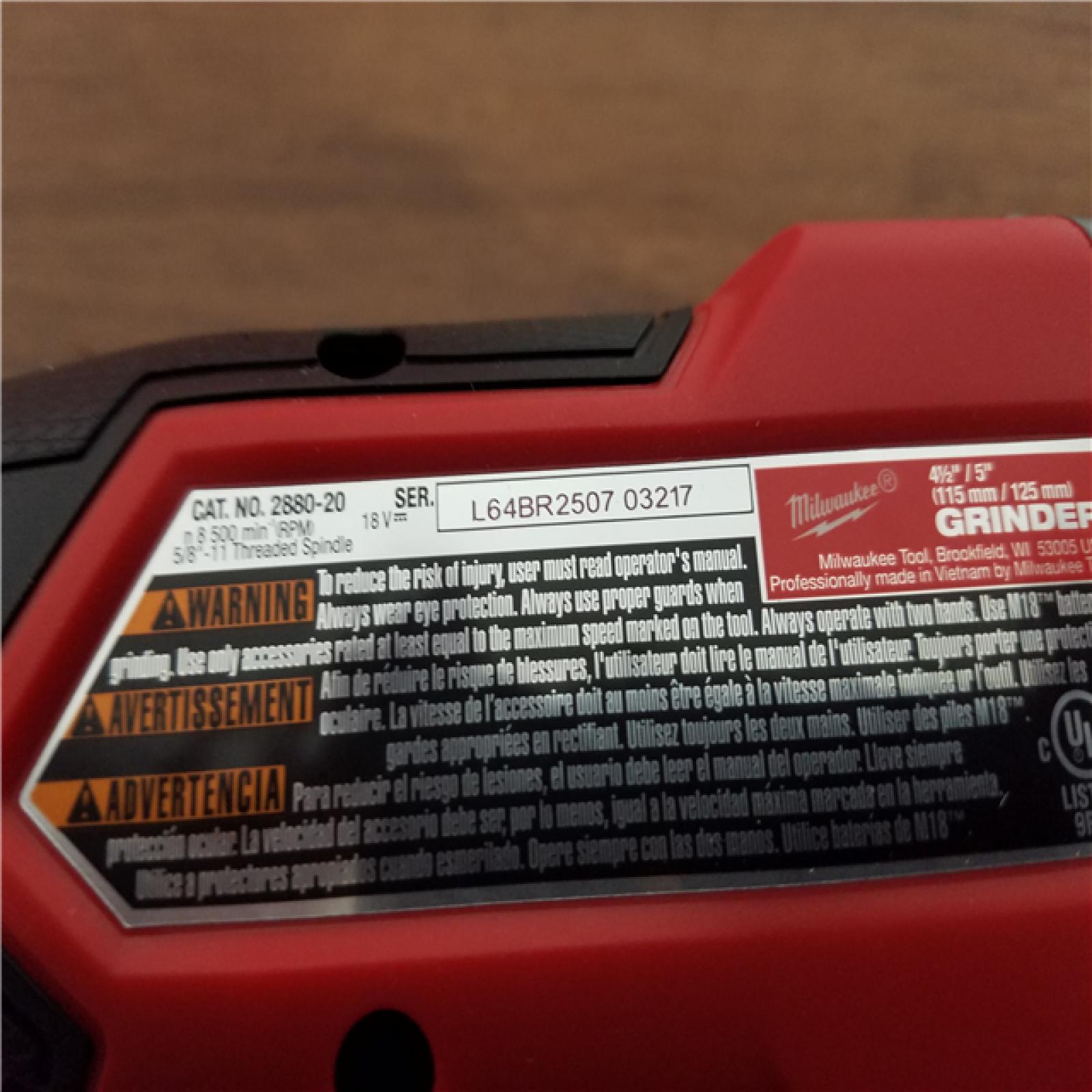 California NEW Milwaukee 4-1/2/5 Braking Grinder Paddle Switch  No-Lock (Tool Only)