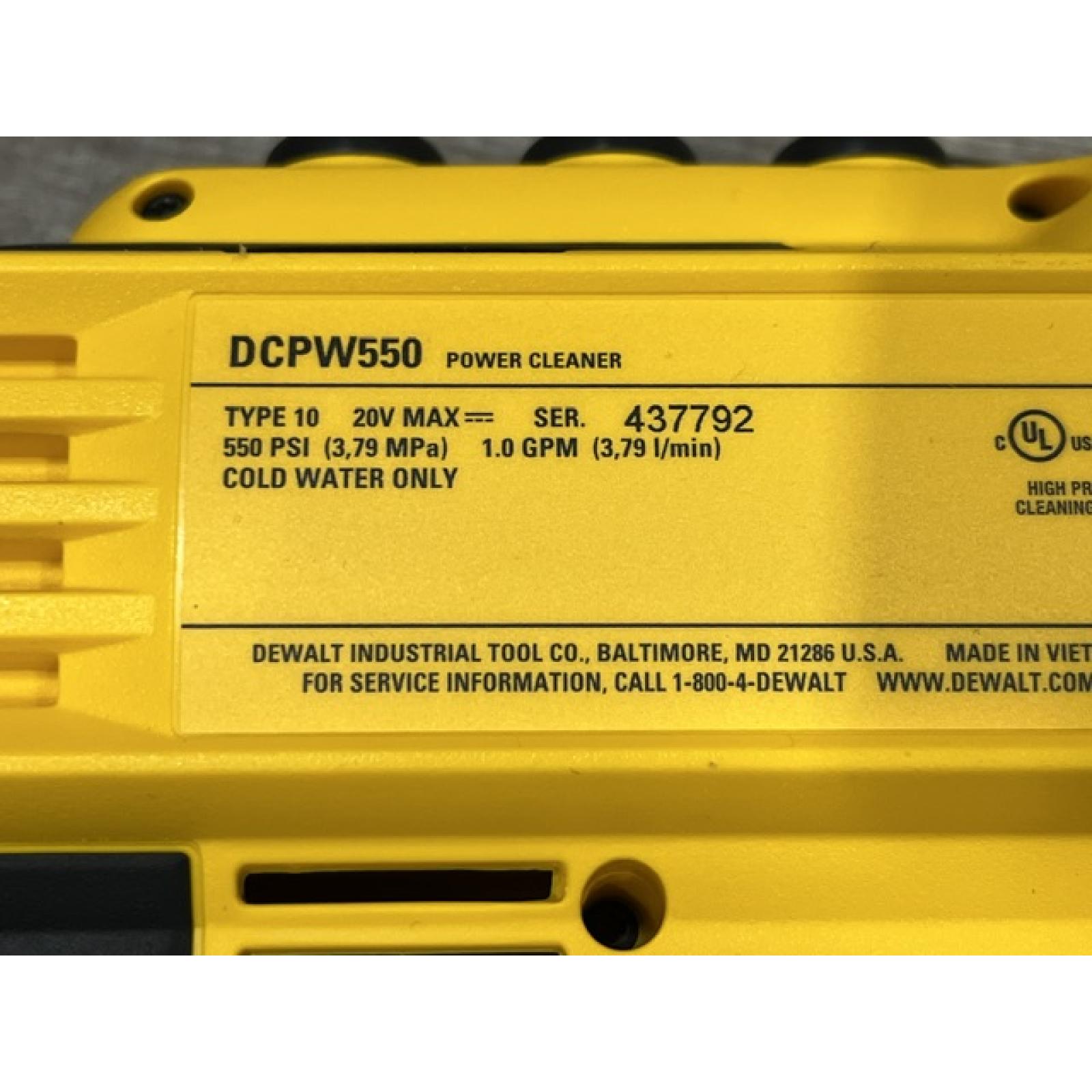AS-IS DEWALT 20V MAX 550 PSI 1.0 GPM Cold Water Cordless Power Cleaner with 4-Nozzles (Tool Only)