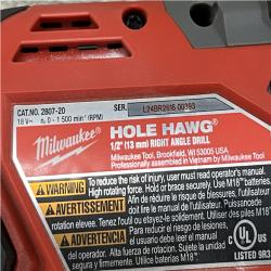 AS-IS Milwaukee FUEL GEN II 18V Lithium-Ion Brushless Cordless 1/2 in. Hole Hawg Right Angle Drill (Tool-Only)