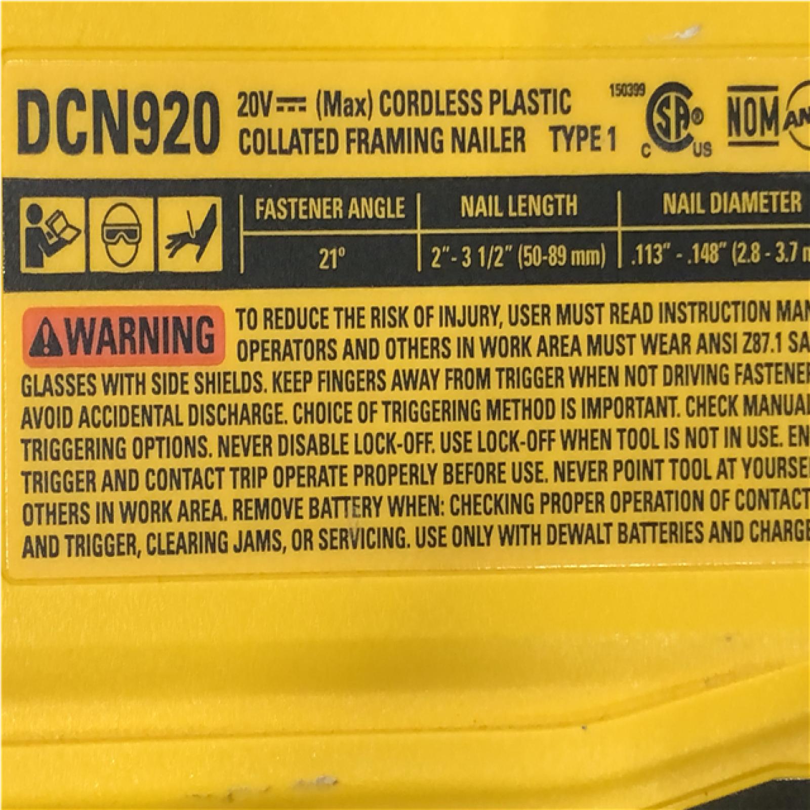 AS-IS DEWALT 20-Volt 21° Cordless Framing Nailer (Tool-Only)