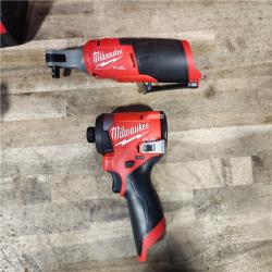HOUSTON LOCATION - AS-IS Milwaukee 3453-22HSR M12 FUEL 12V Lithium-Ion Cordless 3/8 in. Ratchet and 1/4 in. Impact Driver Kit