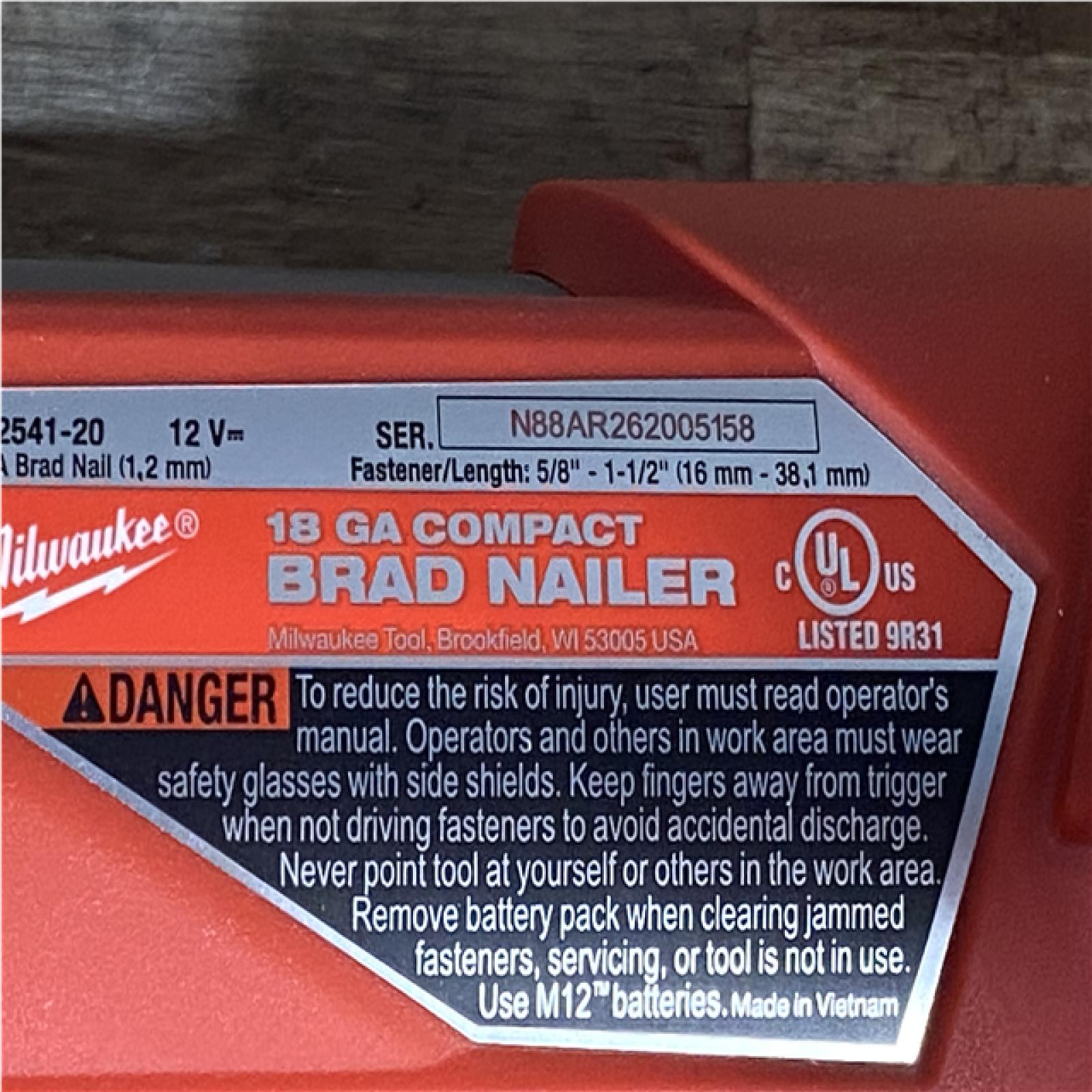 Houston Location AS-IS Milwaukee FUEL 12-Volt Lithium-Ion Brushless Cordless 18-Gauge 1-1/2 in. Compact Brad Nailer (Tool Only)