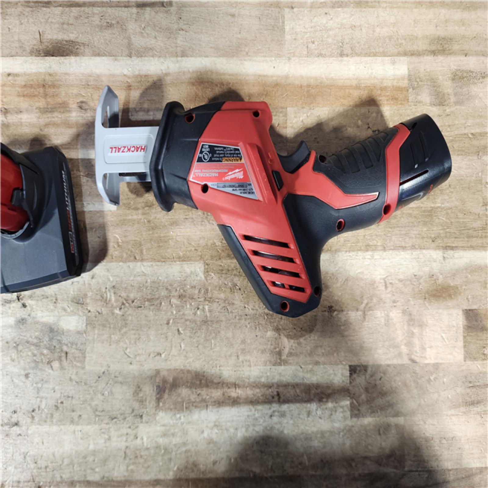 HOUSTON LOCATION - AS - IS Milwaukee M12 12-Volt Lithium-Ion HACKZALL Cordless Reciprocating Saw W/ (2) Batteries  Charger and Bag