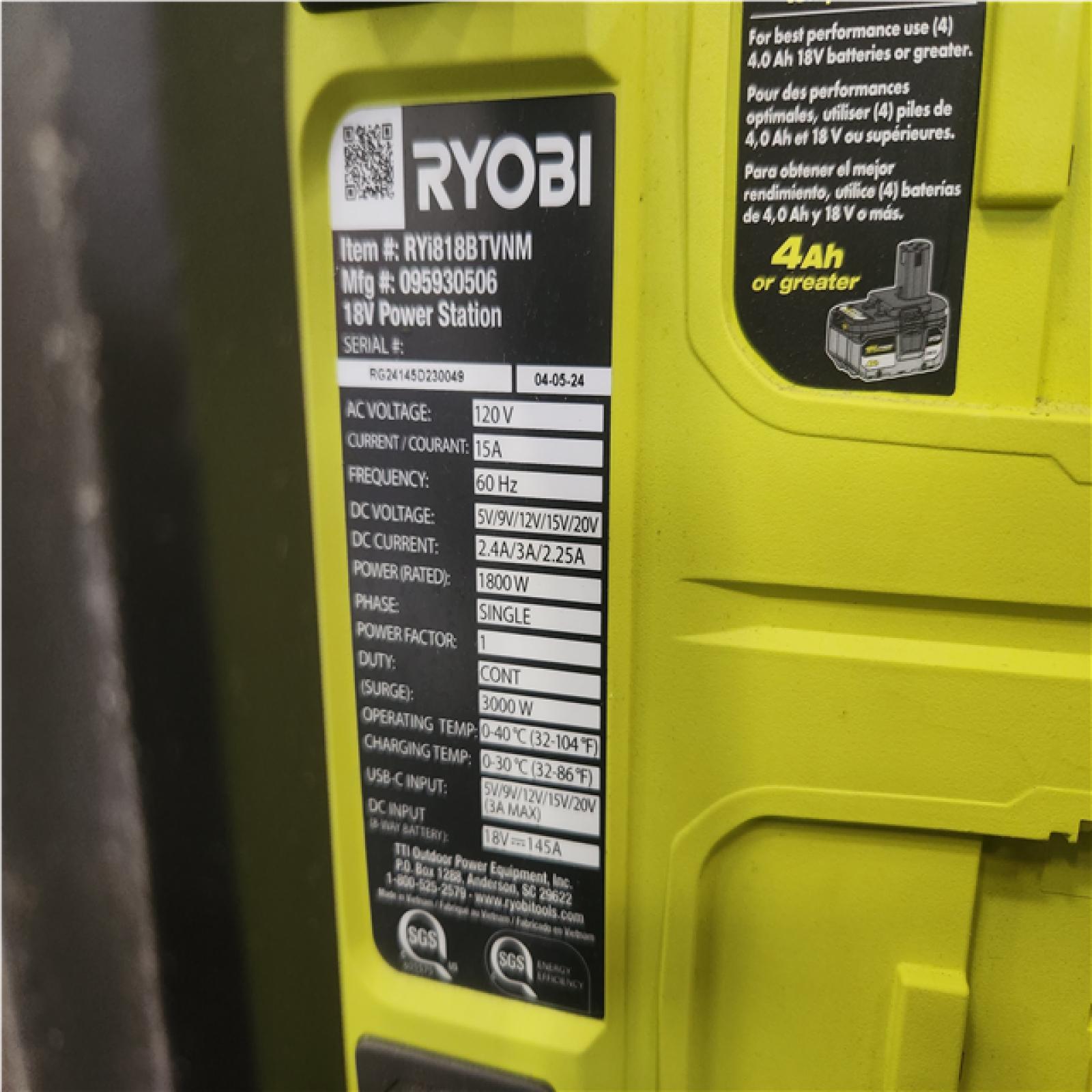 Phoenix LIKE NEW RYOBI 18V ONE+ 1800-Watt Portable Battery Inverter Power Station/8-Port Charger (Tool Only)