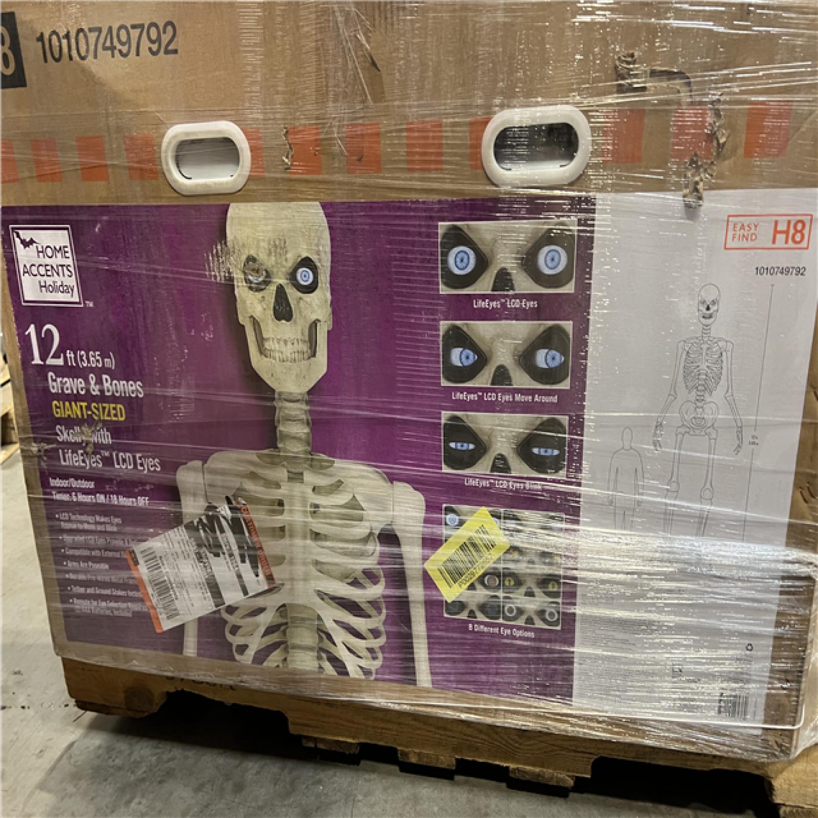 DALLAS LOCATION - AS-IS Home Accents Holiday 12 ft. Grave & Bones Giant-Sized Skelly with LifeEyes™ LCD Eyes H5