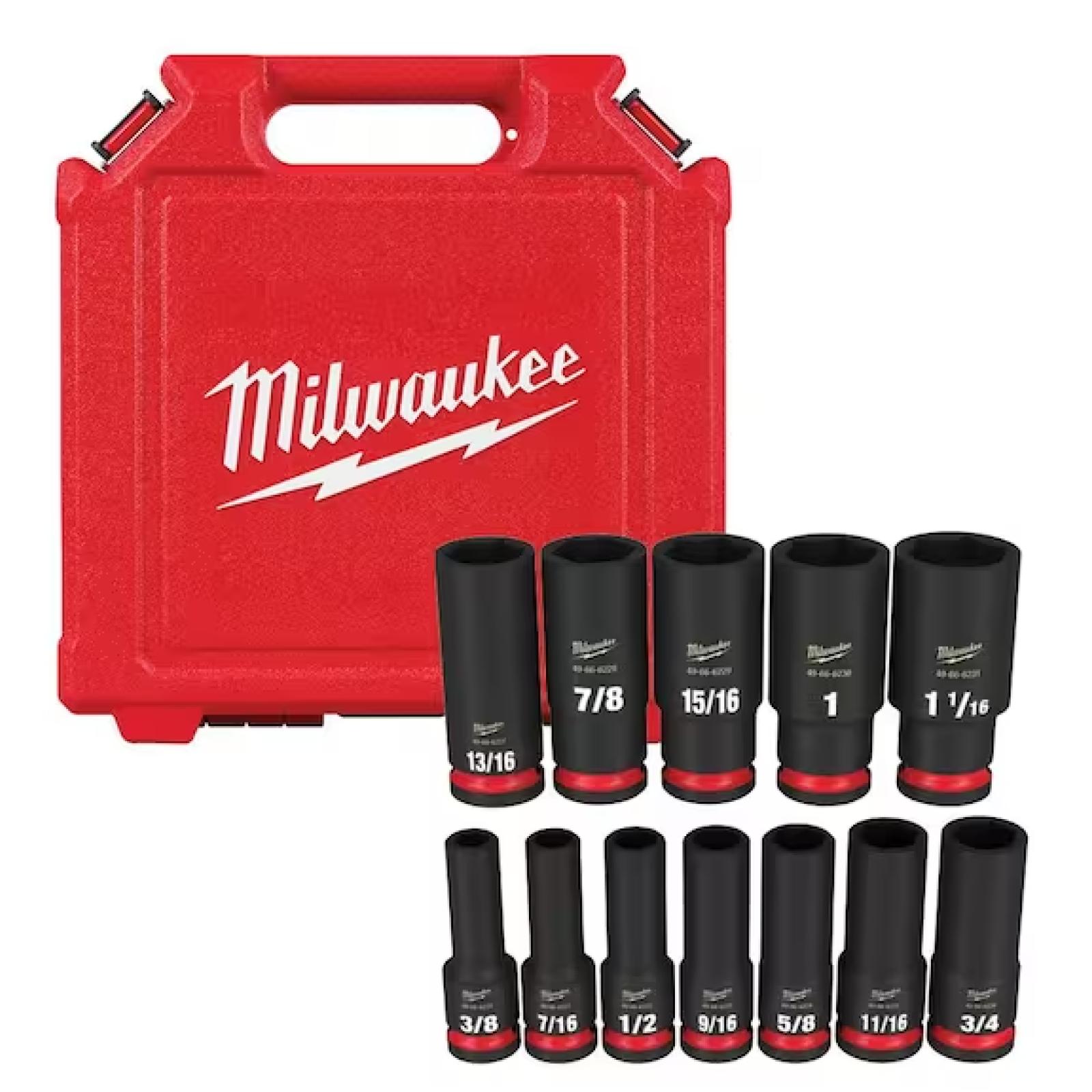 NEW! - Milwaukee SHOCKWAVE 1/2 in. Drive SAE Deep Well Impact Socket Set (12-Piece)