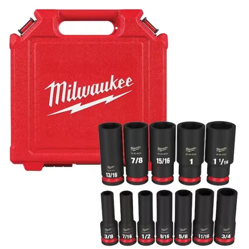NEW! - Milwaukee SHOCKWAVE 1/2 in. Drive SAE Deep Well Impact Socket Set (12-Piece)