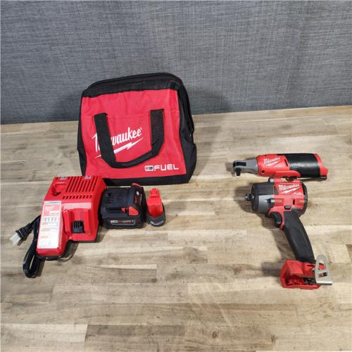 HOUSTON LOCATION - AS-IS M18 FUEL 18V Cordless Mid Torque 1/2 in. Impact Wrench W/ M12 FUEL 3/8 in. Ratchet & Battery/Charger Combo Kit