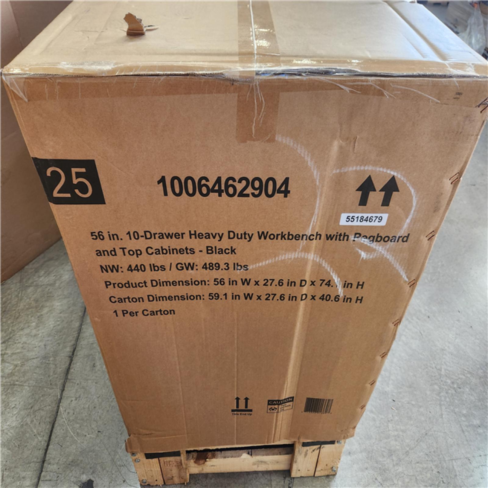 Phoenix NEW Husky 56 in. W x 27.6 in. D 10-Drawer Matte Black Heavy-Duty Mobile Workbench with Pegboard and Top Cabinets (SEALED)