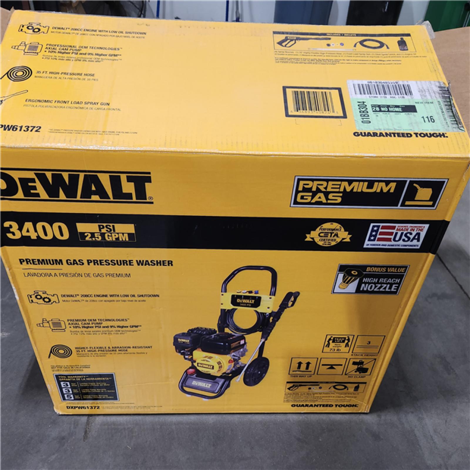 Dallas Location - As-Is DeWALT DXPW61372 3400 PSI Gas Pressure