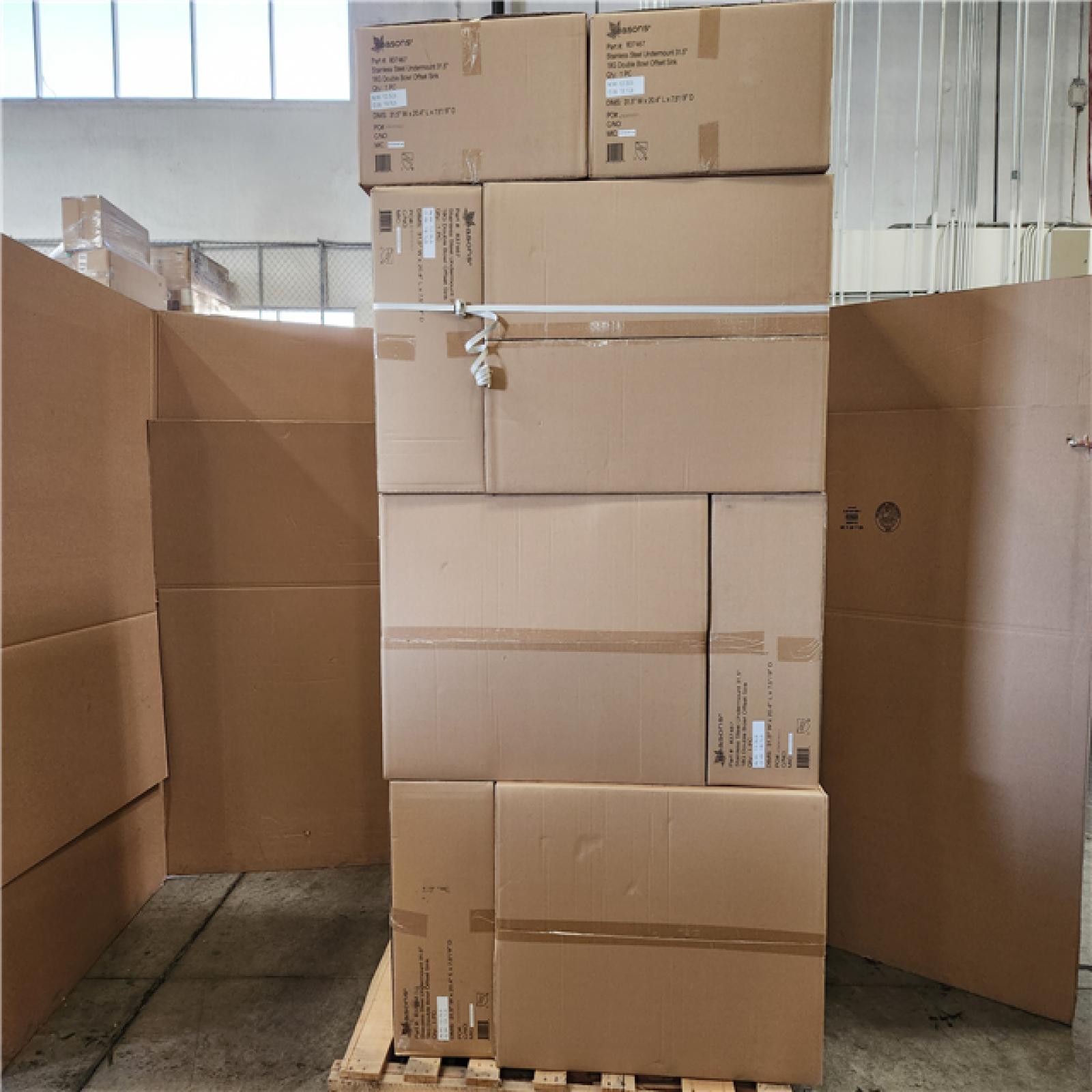 Phoenix Location NEW Seasons Stainless Steel Undermount 31.5 18G Double Bowl Offset Sink Pallet (14 Total) (SEALED)
