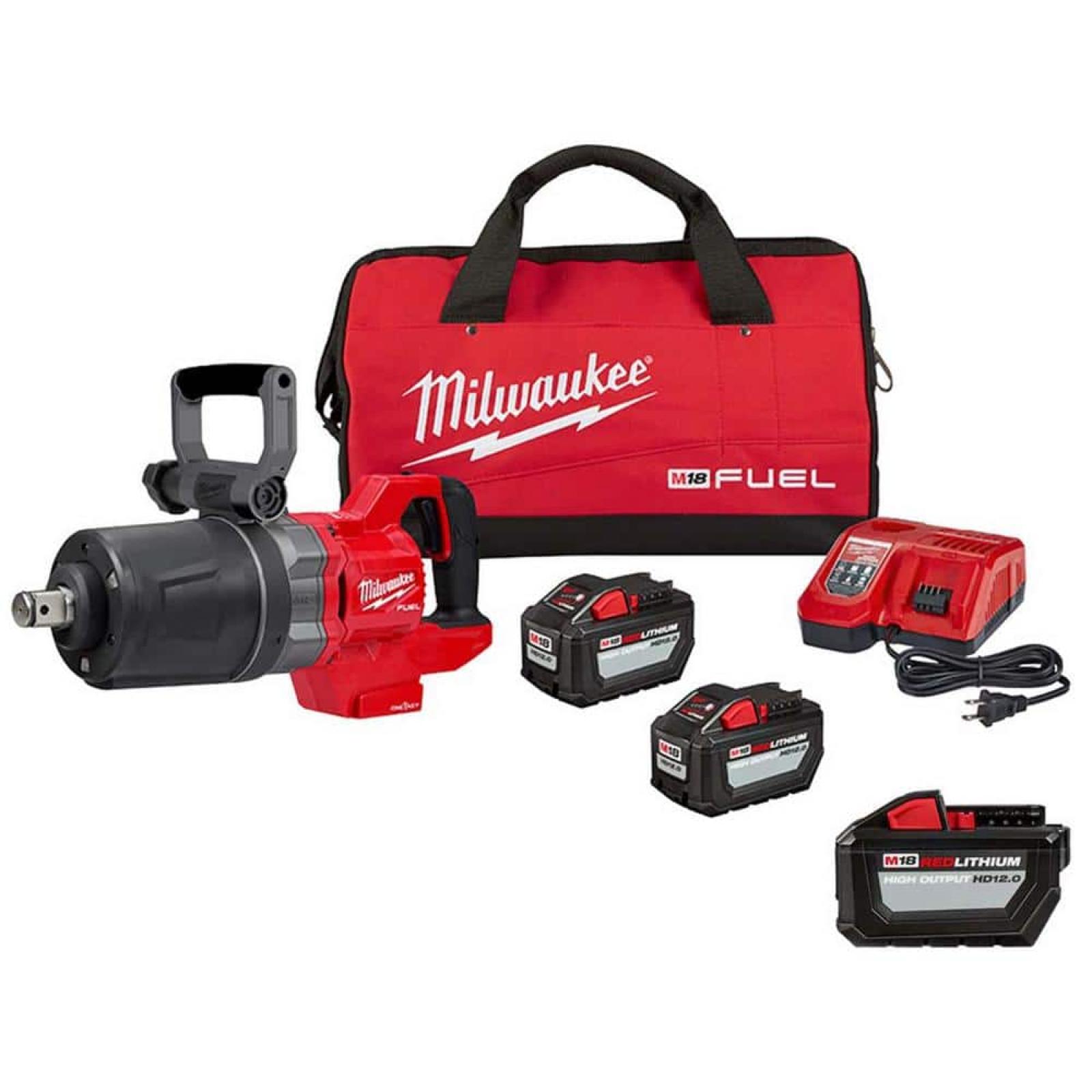 NEW! Milwaukee M18 FUEL 18V Lithium-Ion Brushless Cordless 1 in. Impact Wrench with D-Handle Kit with (2) FORGE 12.0 Ah Batteries