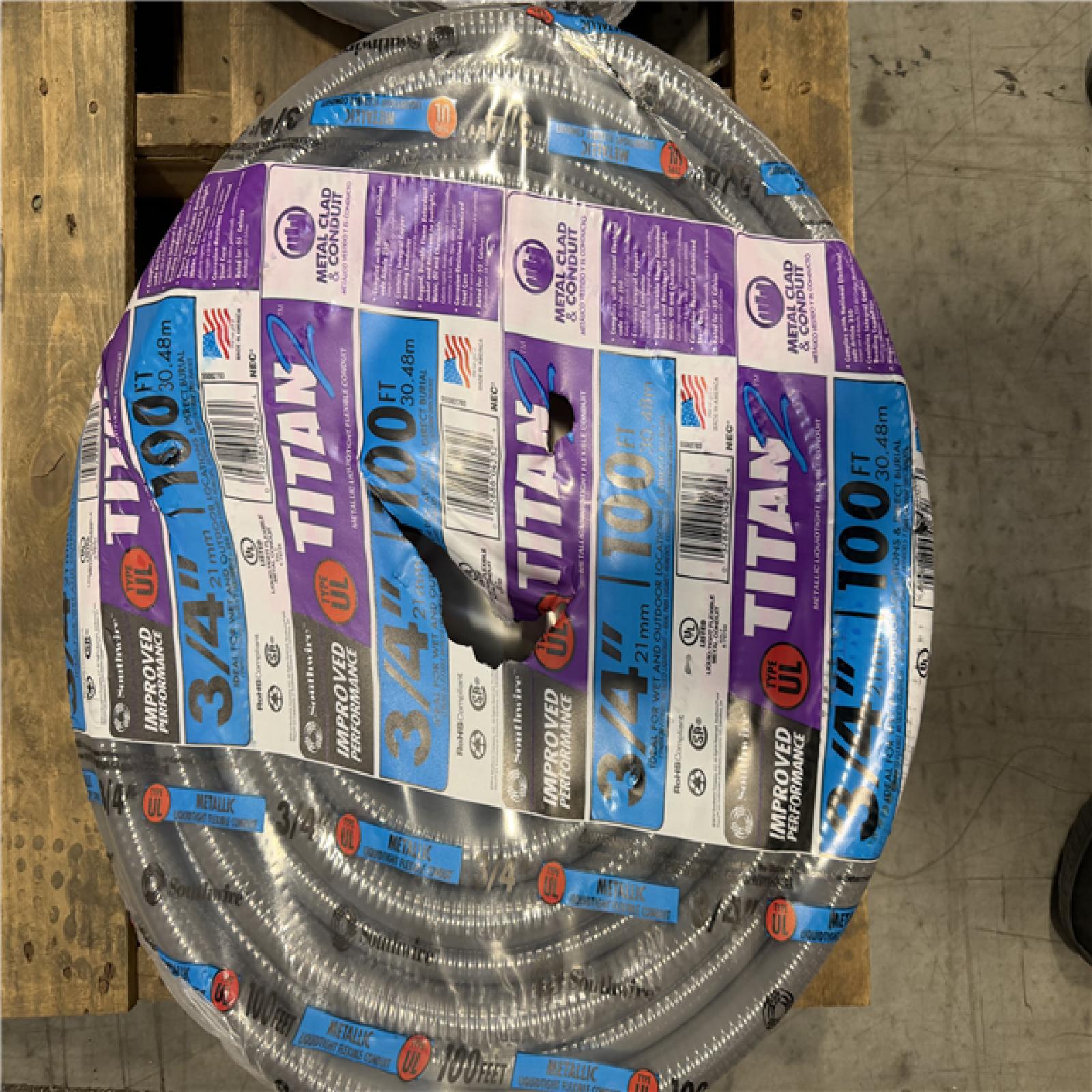 DALLAS LOCATION- NEW! Southwire 3/4 in. x 100 ft. Liquidtight Flexible Metallic Titan Steel Conduit pallet-(4 UNITS)
