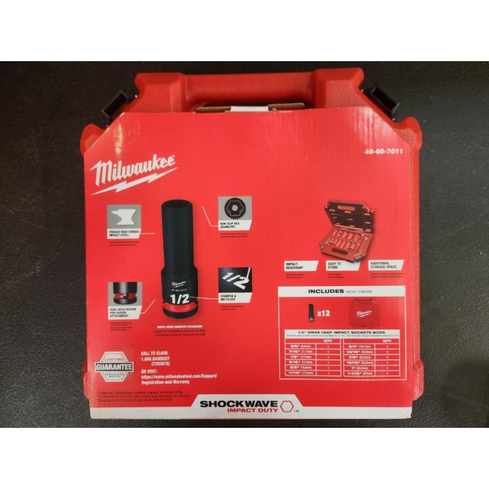 Phoenix NEW Milwaukee SHOCKWAVE 1/2 in. Drive SAE Deep Well Impact Socket Set (12-Piece)