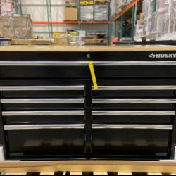 DALLAS LOCATION - Husky Tool Storage 46 in. W x 18 in. D 9-Drawer Mobile Workbench Cabinet in Gloss Black