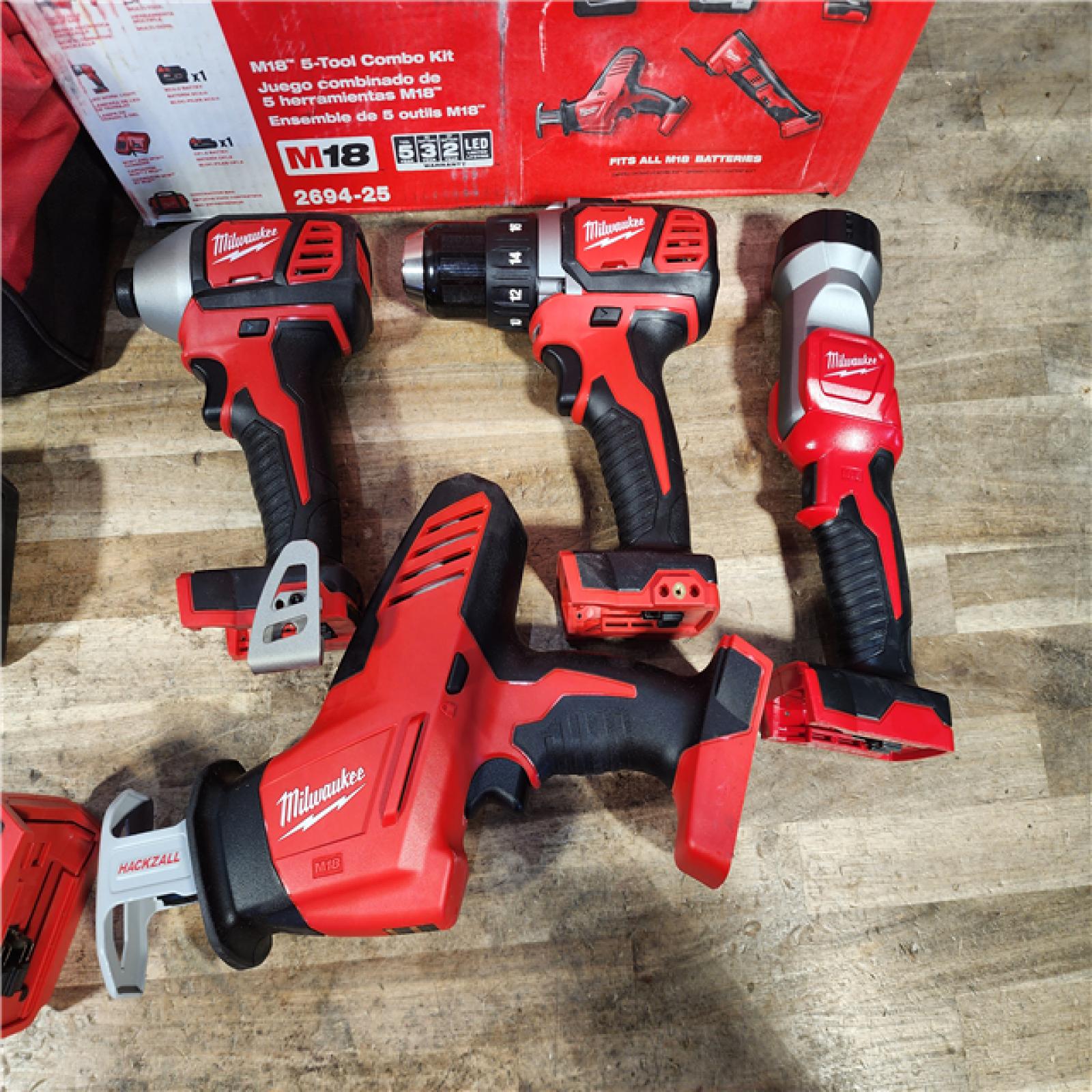 HOUSTON LOCATION - AS-IS M18 18V Lithium-Ion Cordless Combo Kit (5-Tool) with (2) Batteries, Charger and Tool Bag