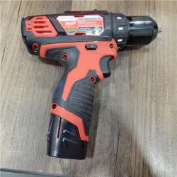 AS-IS MILWAUKEE M12 12V Lithium-Ion Cordless 3/8 in. Drill/Driver Kit with Two 1.5 Ah Batteries, Charger and Tool Bag