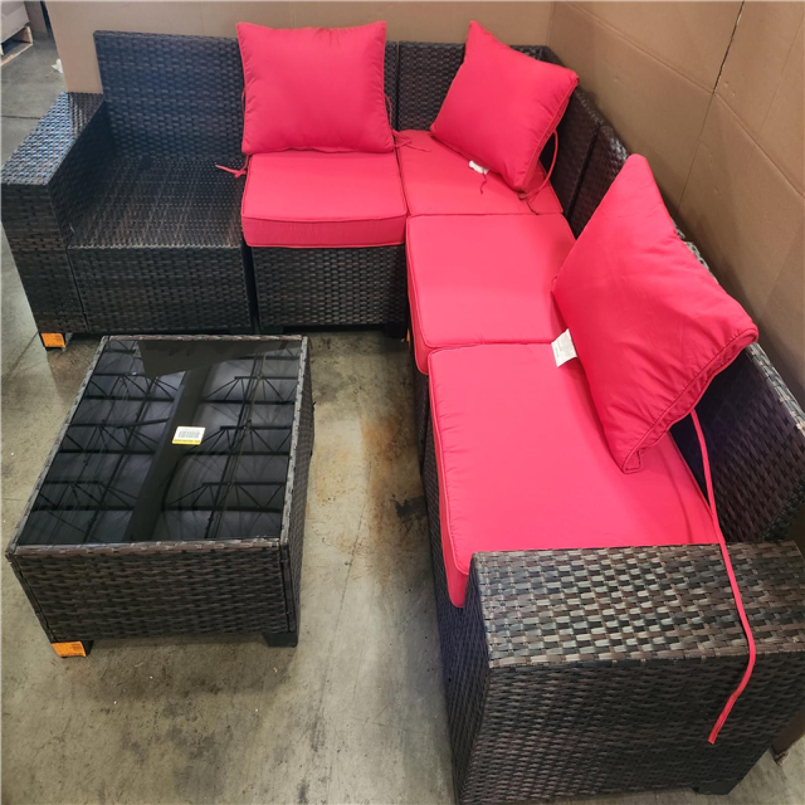 Phoenix LIKE NEW Halmuz 6-Piece Wicker Outdoor Sectional Set with Red Cushion