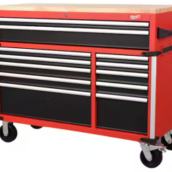 DALLAS LOCATION- AS-IS MILWAUKEE High Capacity 52 in. W x 22.1 in. D 12-Drawer Mobile Workbench Cabinet w/ Wood Top