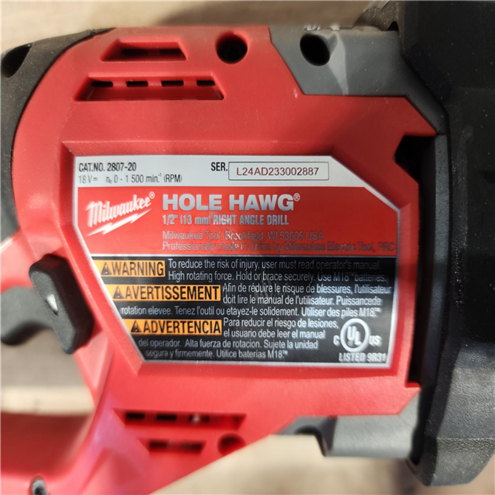 HOUSTON LOCATION - AS-IS Milwaukee FUEL GEN II 18V Lithium-Ion Brushless Cordless 1/2 in. Hole Hawg Right Angle Drill (Tool-Only)