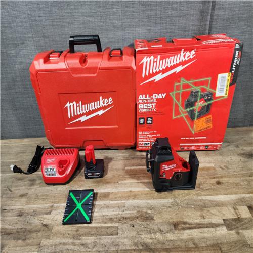HOUSTON LOCATION - AS-IS (APPEARS LIKE NEW) Milwaukee 12-Volt Lithium-Ion Cordless Green 250 ft. 3-Plane Laser Level Kit