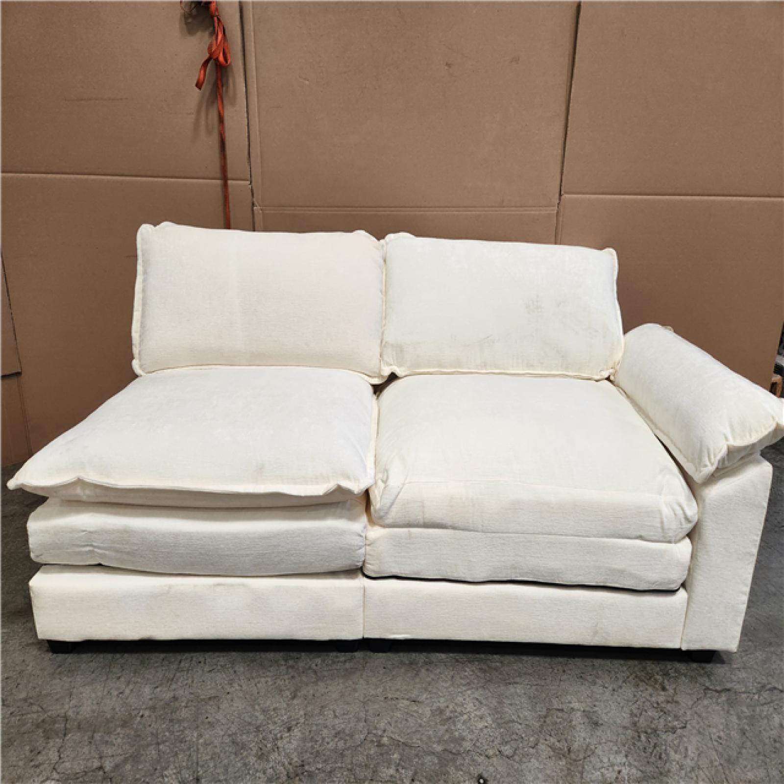 Phoenix Location AS-IS LACOO 118 in. Chenille Flared Arm L-Shaped Deluxe Pillow-Styled Modular Sectional Sofa in off White with Ottoman (Complete)