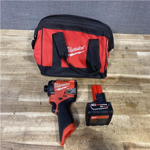 Houston Location AS-IS Milwaukee FUEL 12V Lithium-Ion Brushless Cordless 1/4 in. Hex Impact Driver and Battery