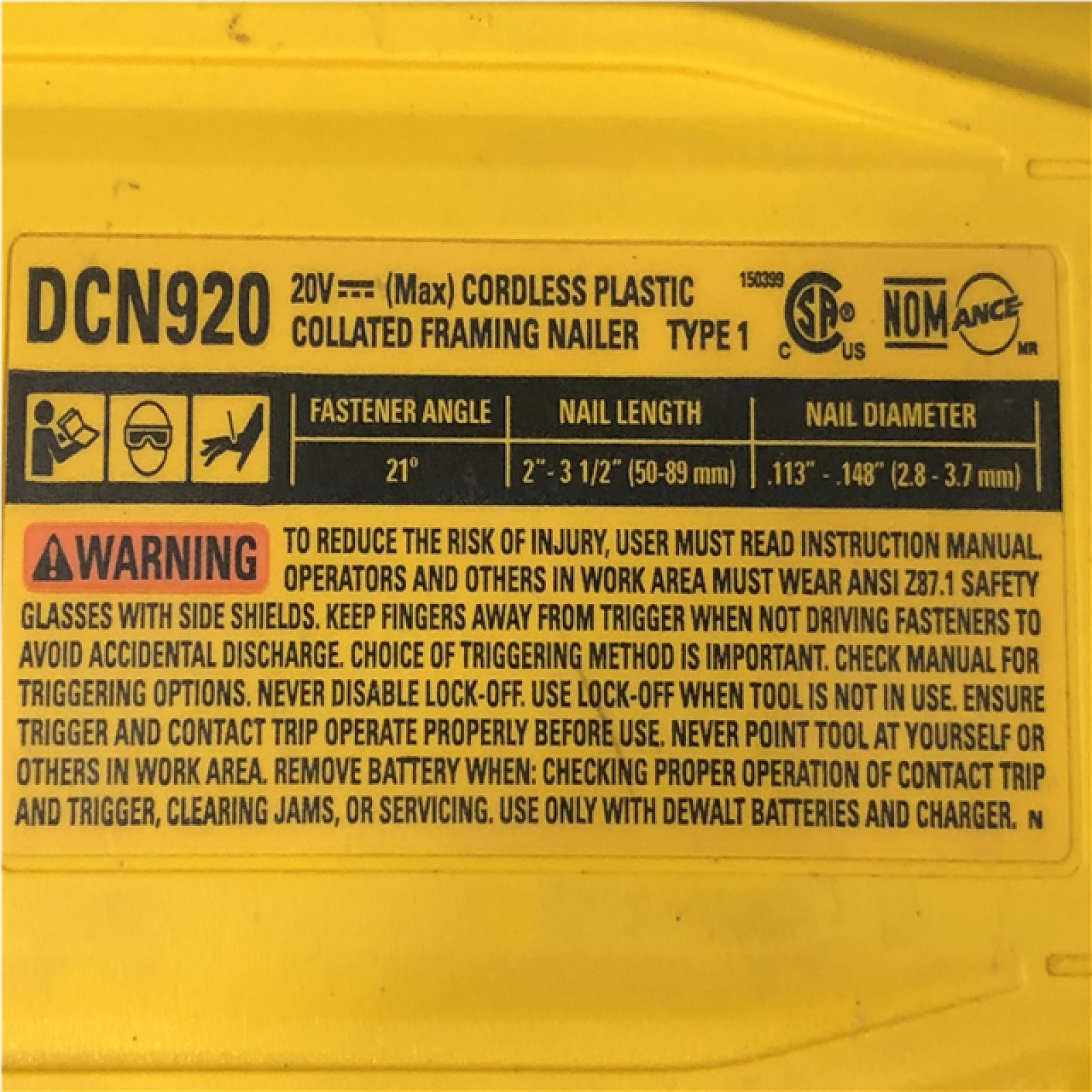 AS-IS DEWALT 20-Volt 21° Cordless Framing Nailer (Tool-Only)