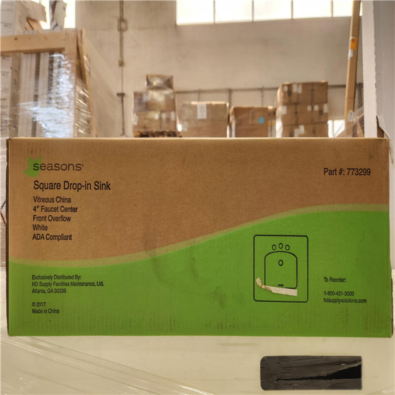 Phoenix Location NEW Seasons Square Drop-in Sink Vitreous China 4 Faucet Center Front Overflow White ADA Compliant Pallet  (24 Sinks)