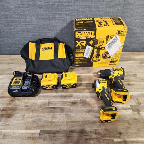 HOUSTON LOCATION - AS-IS DEWALT 20V MAX XR Hammer Drill and ATOMIC Impact Driver 2 Tool Cordless Combo Kit with (2) 4.0Ah Batteries, Charger, and Bag