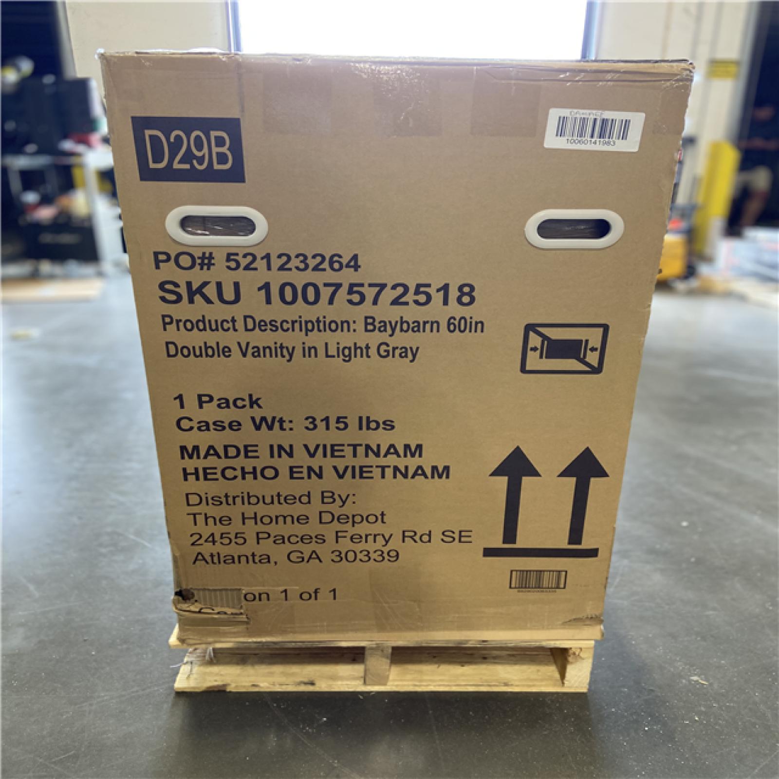 DALLAS LOCATION -Home Decorators Collection Baybarn 60 in. Double Sink Gray Bath Vanity with White Engineered Carrara Top (Assembled)