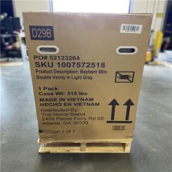 DALLAS LOCATION -Home Decorators Collection Baybarn 60 in. Double Sink Gray Bath Vanity with White Engineered Carrara Top (Assembled)