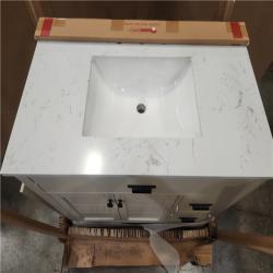 Phoenix Home Decorators Collection Stanhope 37 in. Single Sink Even Better Beige Bath Vanity with Carrara White Engineered Stone Top (Assembled) (Cracked Marble)